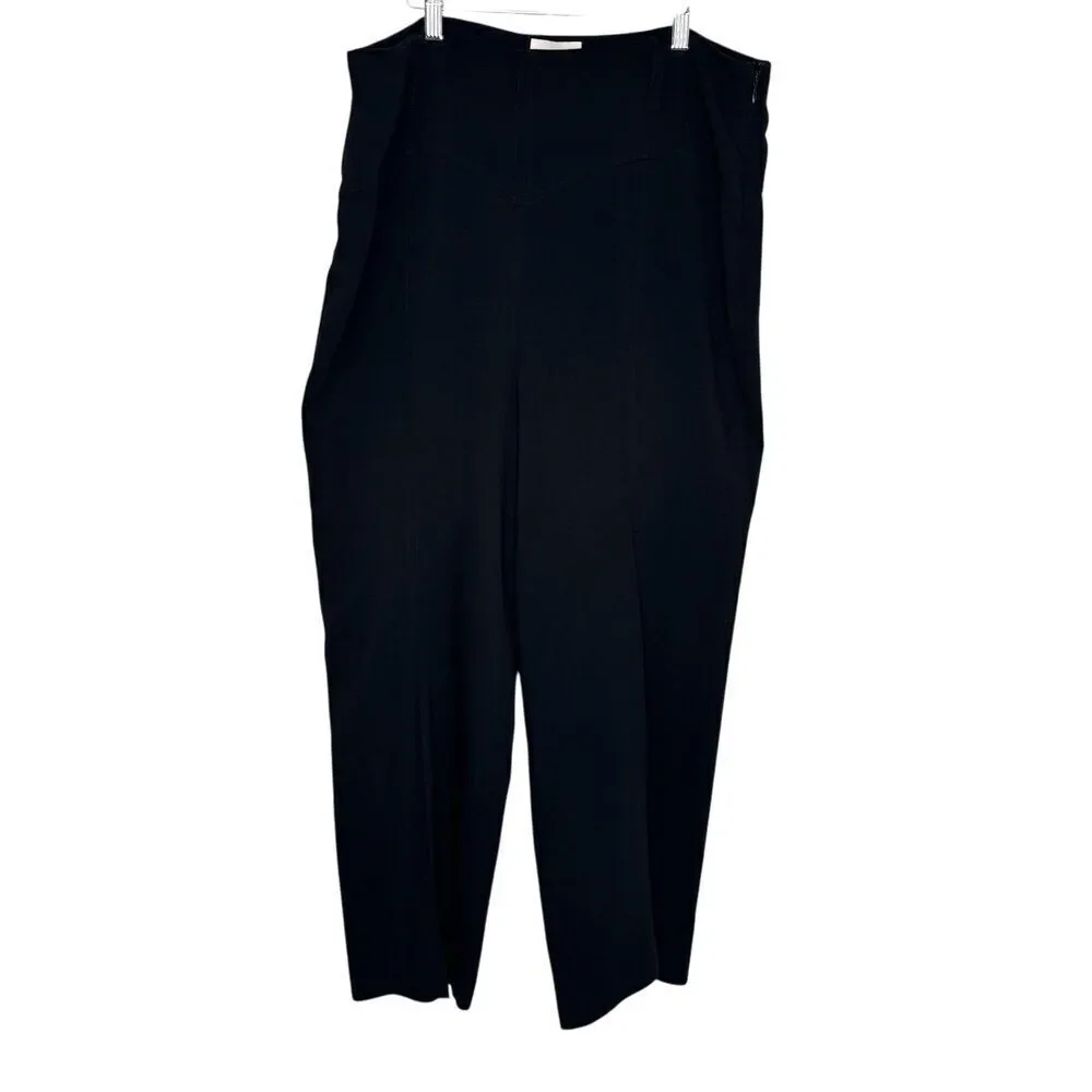 Cinq à Sept Pants Womens 12 Black High Rise Cropped Trousers Stretch Wide Leg